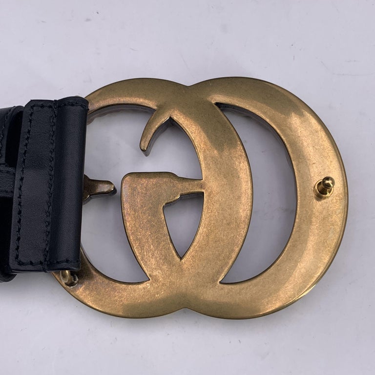 Gucci Black Leather Marmont Wide Belt with Crystal GG Buckle  display picture 1