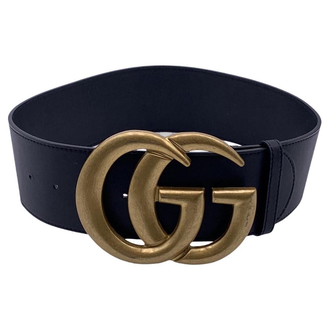 Gucci Black Leather Marmont Wide Belt with GG Buckle Size 85/34