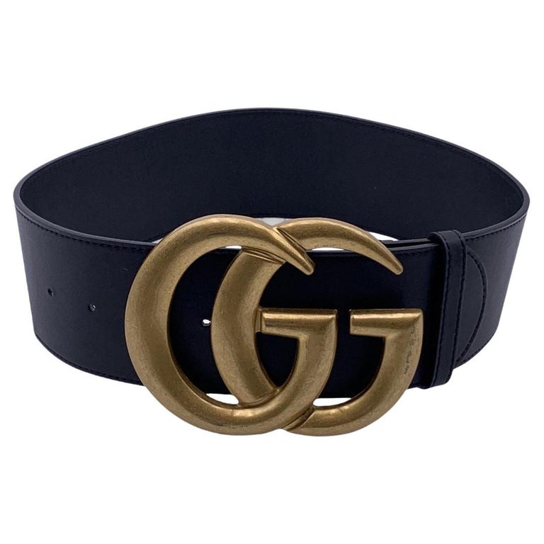 Gucci Black Leather Marmont Wide Belt with GG Buckle Size 85/34 For Sale at  1stDibs