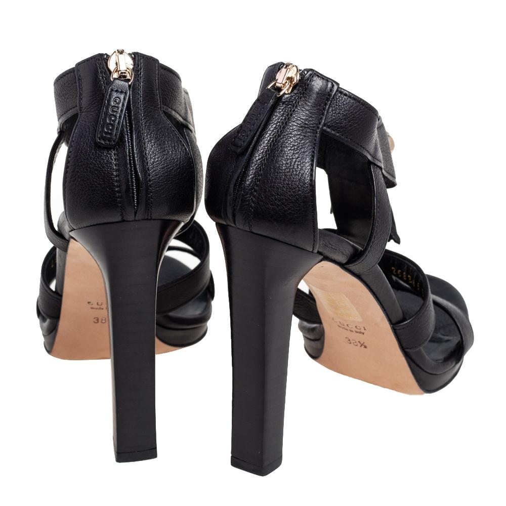 Gucci Black Leather Marrakech Open Toe Block Heel Sandals Size 38.5 3