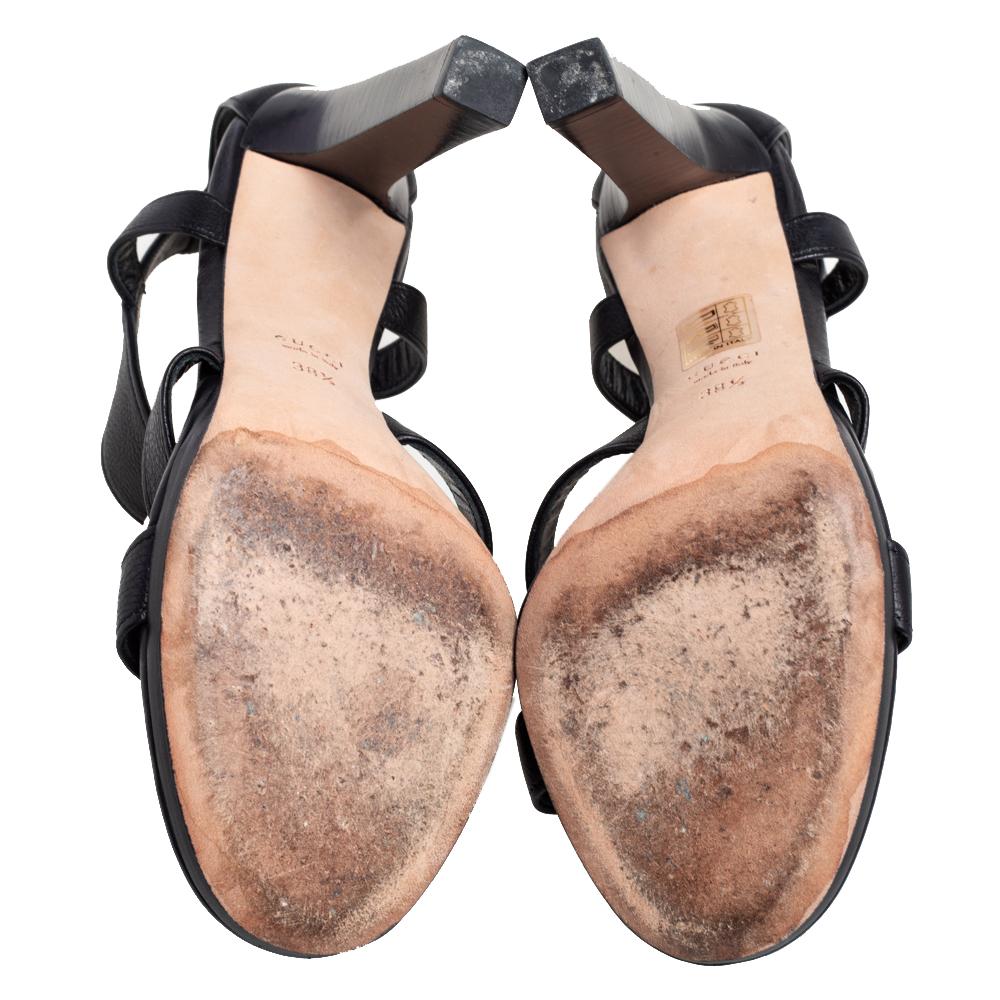 Gucci Black Leather Marrakech Open Toe Block Heel Sandals Size 38.5 4