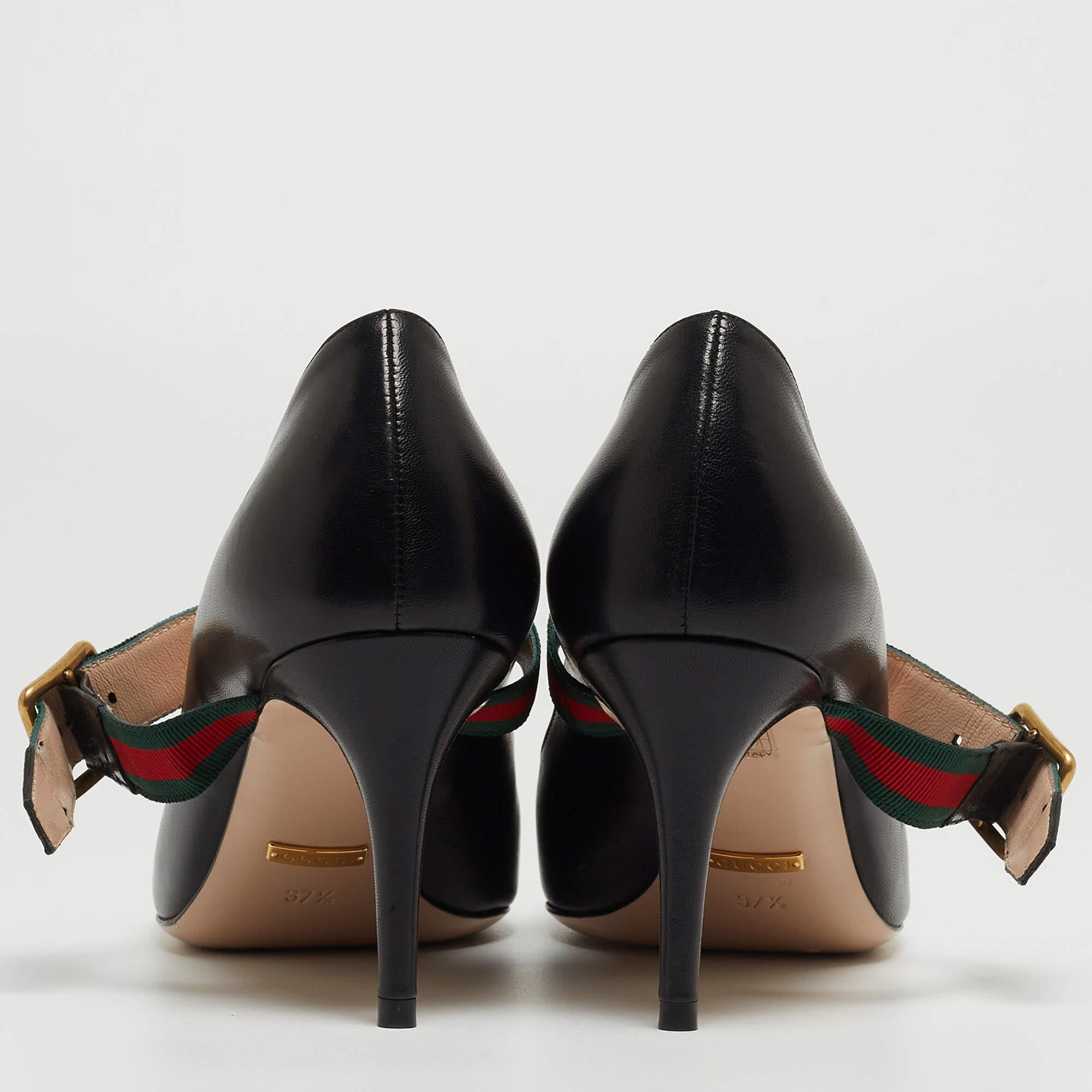 Gucci Black Leather Mary Jane Sylvie Pumps Size 37.5 2