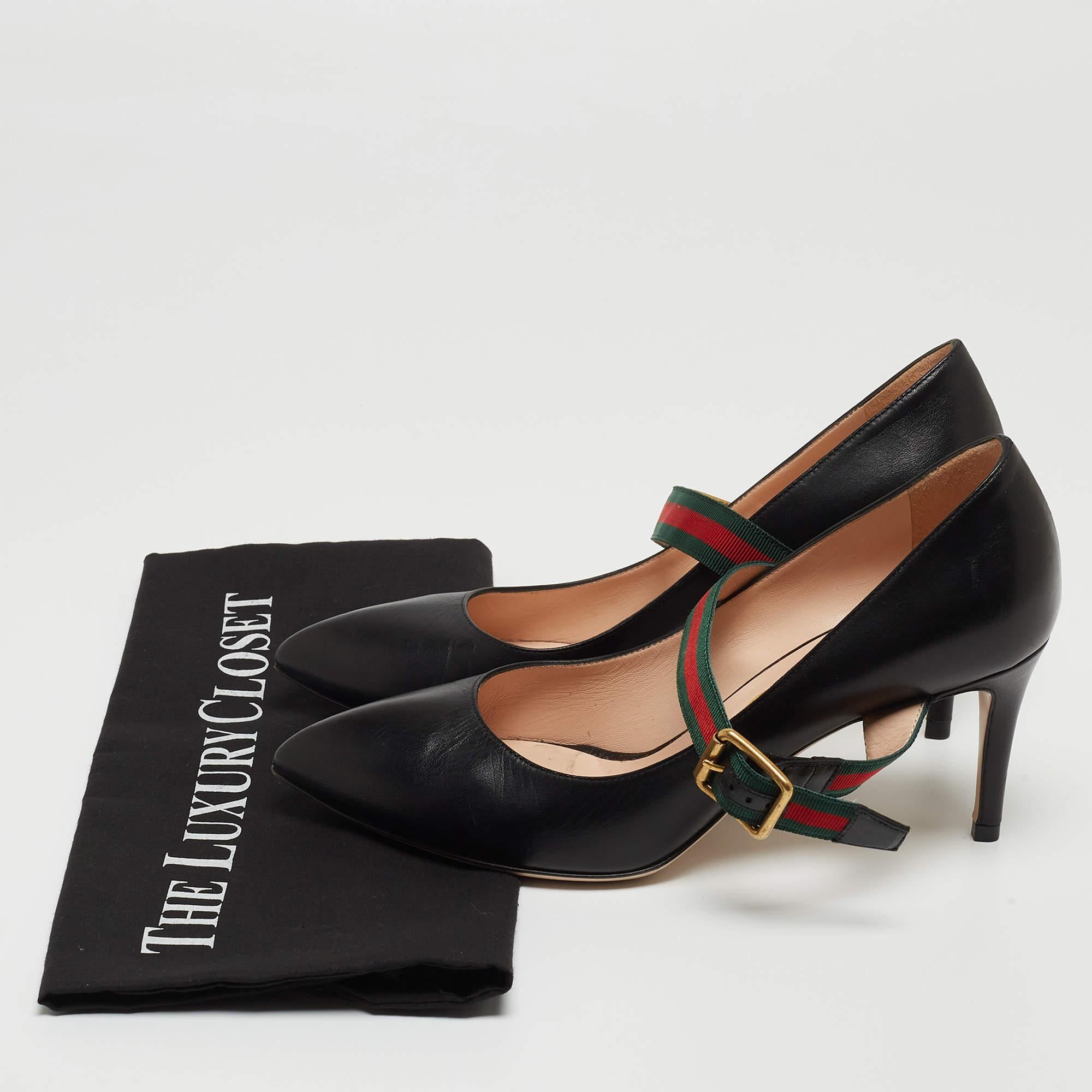 Gucci Black Leather Mary Jane Sylvie Pumps Size 37.5 5