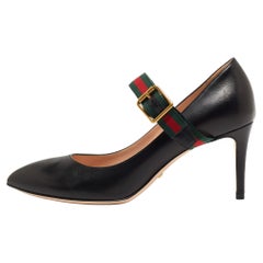 Gucci Black Leather Mary Jane Sylvie Pumps Size 37.5