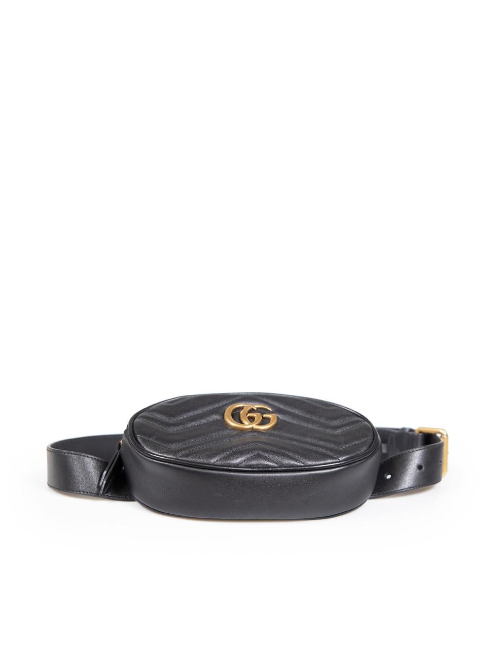 Women's Gucci Black Leather Matelasse GG Marmont Belt Bag