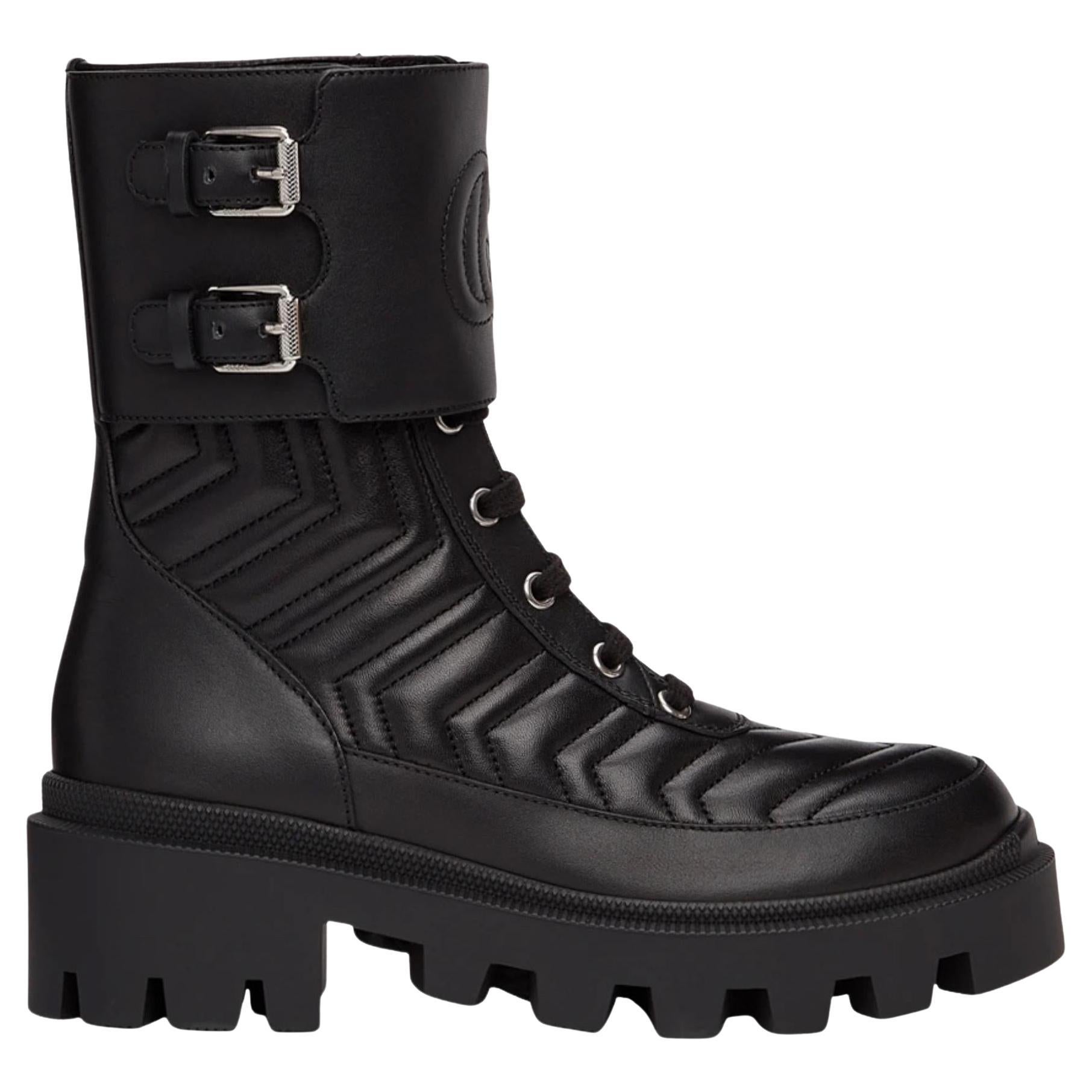 Gucci Black Leather Matelassé Interlocking G Boots (EU 42)