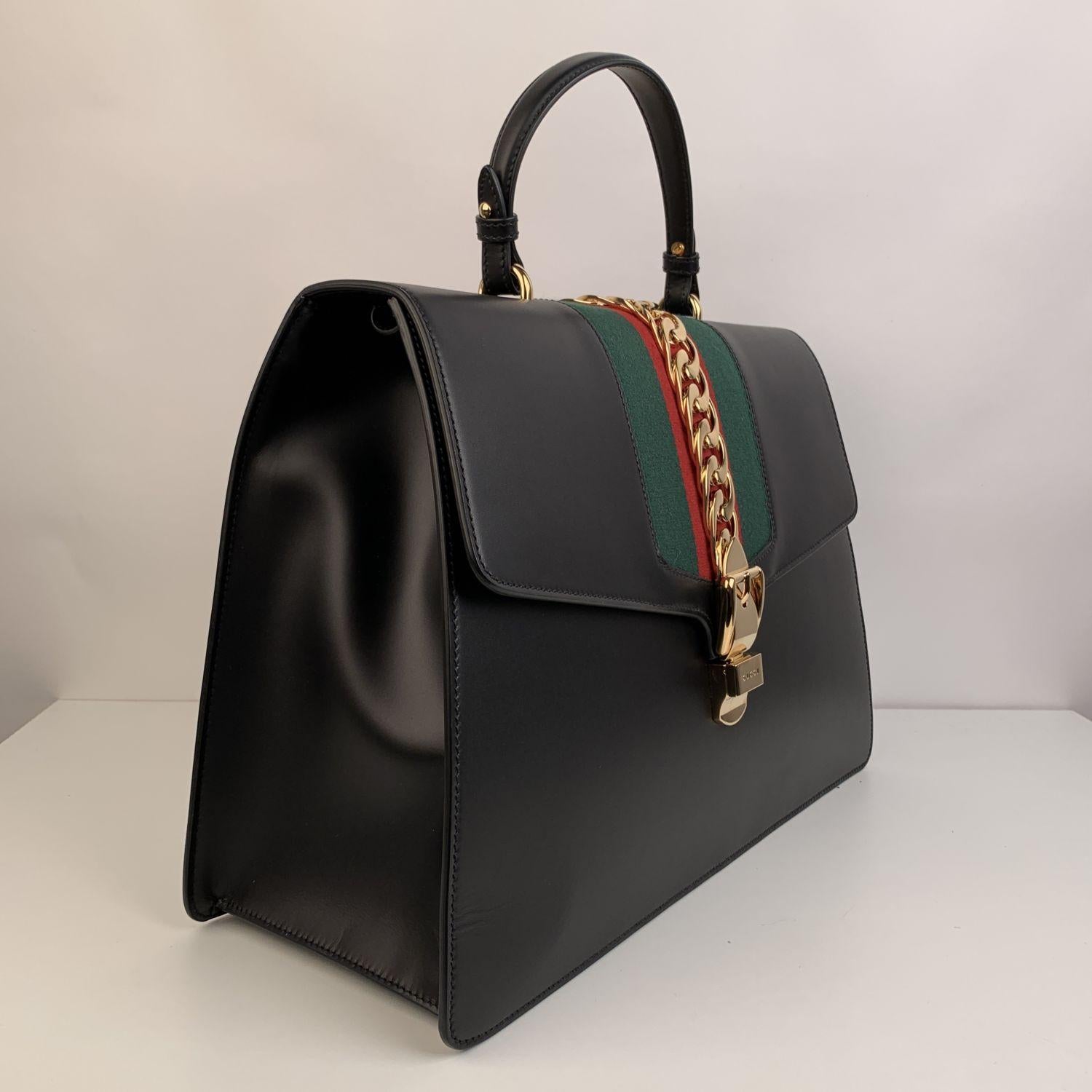Gucci Black Leather Maxi Sylvie Satchel Top Handle Bag In New Condition In Rome, Rome