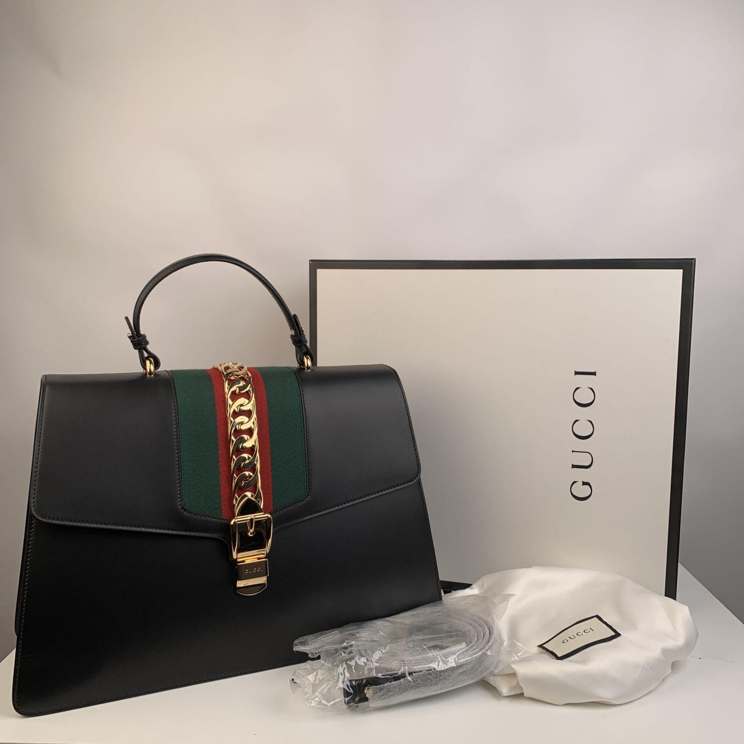 Gucci Black Leather Maxi Sylvie Satchel Top Handle Bag 1