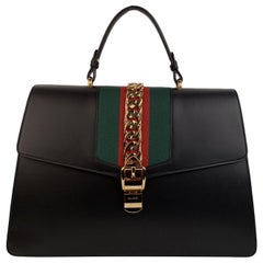 Gucci Black Leather Maxi Sylvie Satchel Top Handle Bag