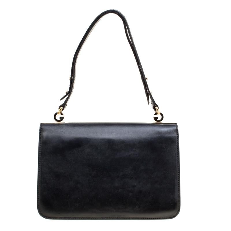 Women's Gucci Black Leather Medium 1973 Double G Shoulder Flap Bag