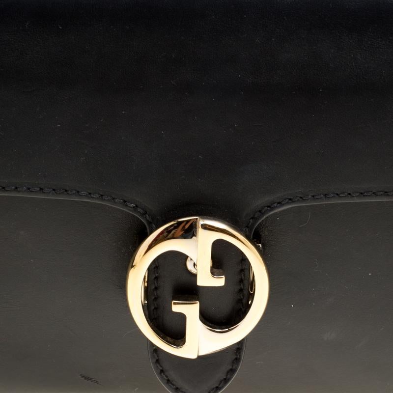 Gucci Black Leather Medium 1973 Double G Shoulder Flap Bag 2