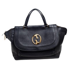 Gucci Black Leather Medium 1973 Top Handle Bag