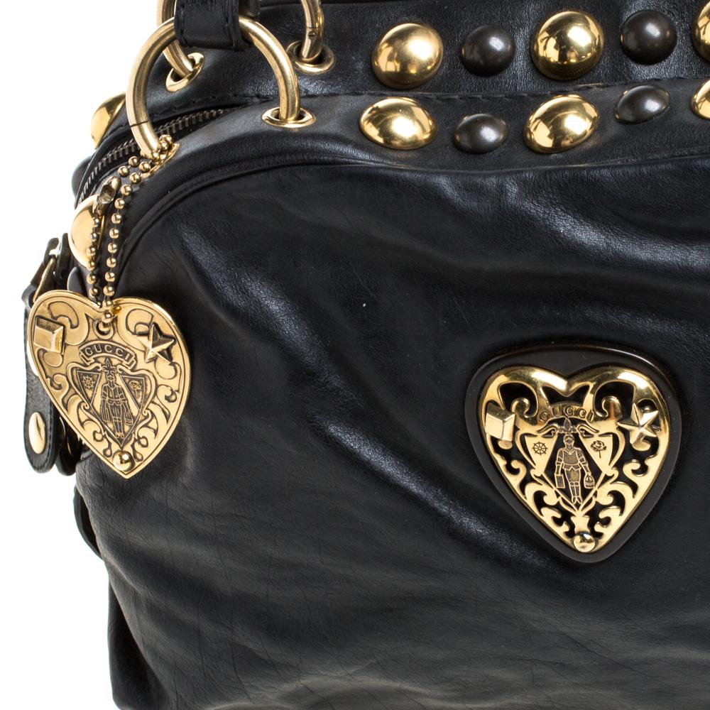 Gucci Schwarzes Leder Medium Babouska Heart Dome Satchel 7