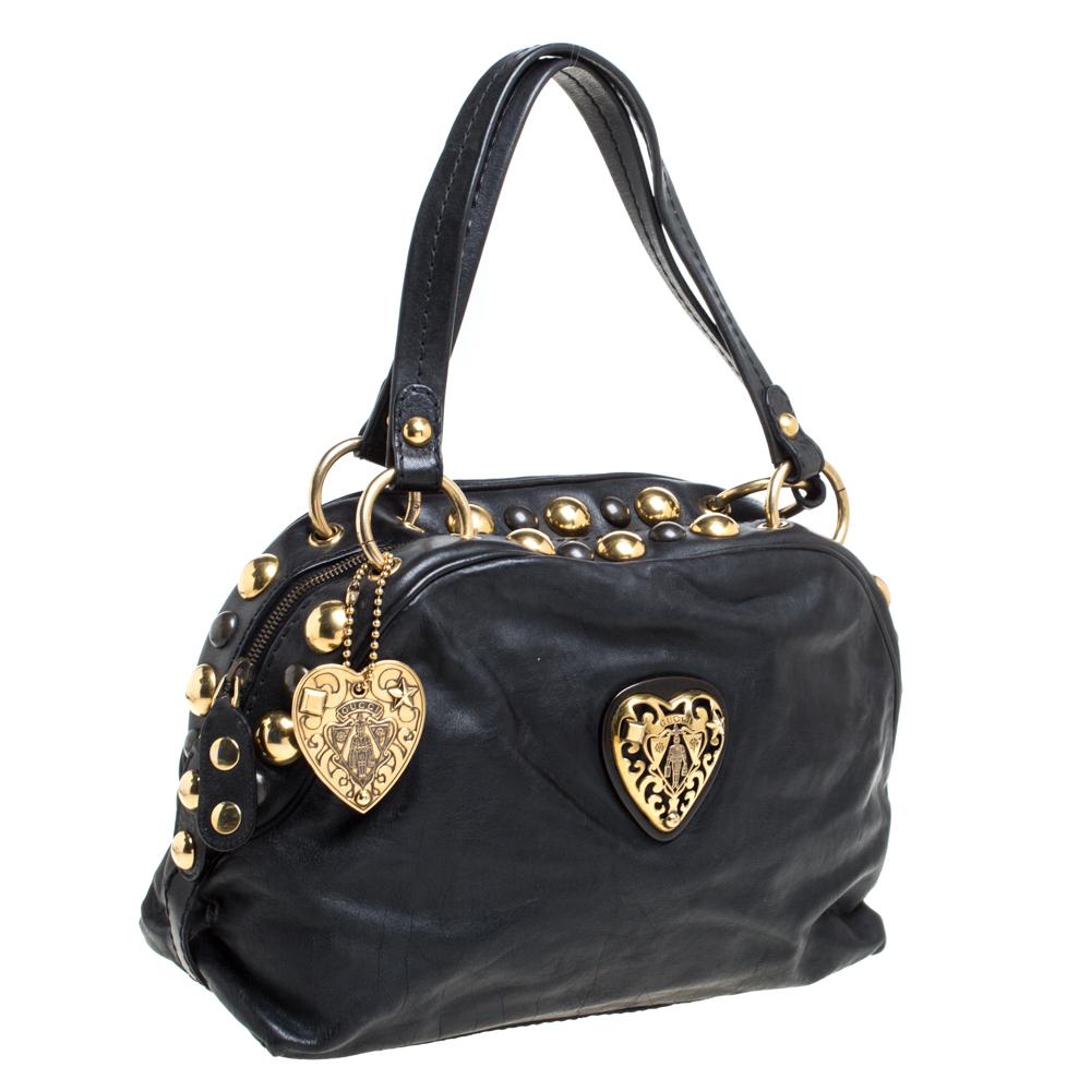 Gucci Schwarzes Leder Medium Babouska Heart Dome Satchel Damen