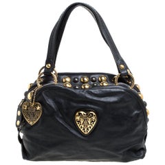 Gucci Black Leather Medium Babouska Heart Dome Satchel