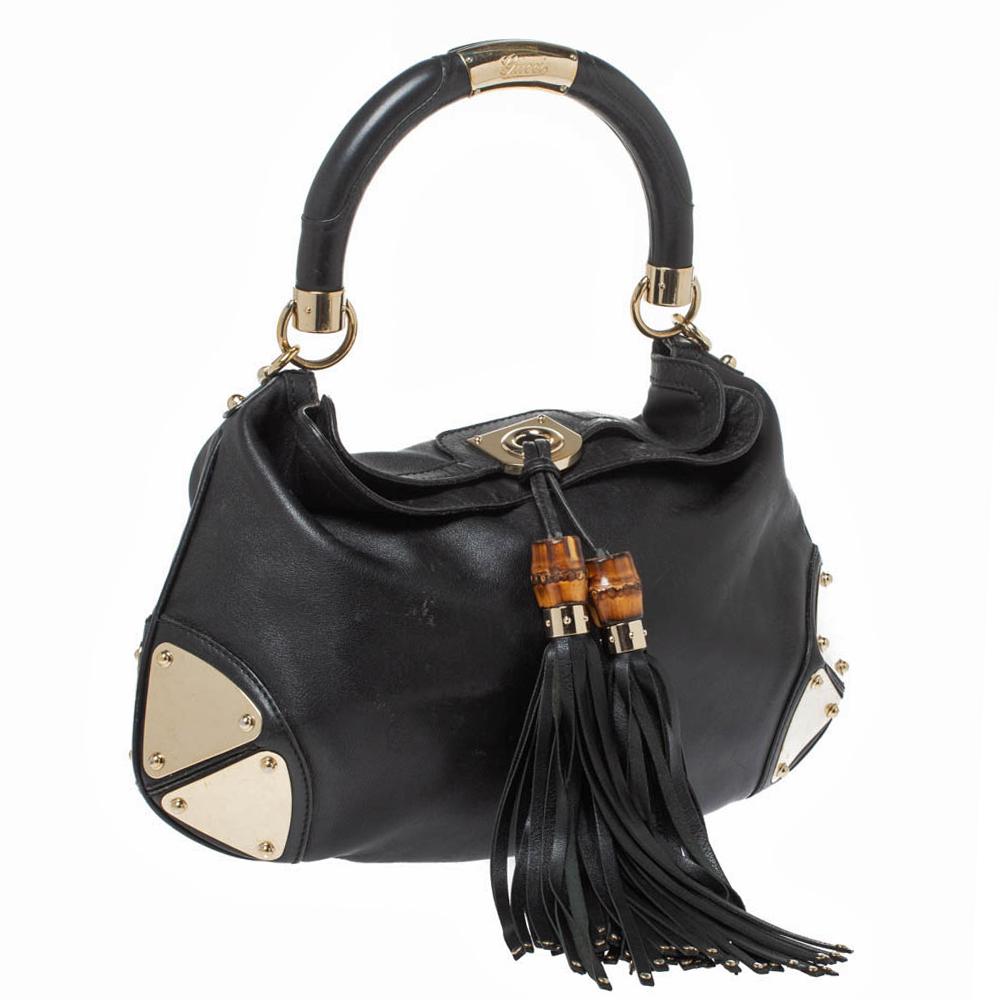 Gucci Black Leather Medium Babouska Indy Hobo In Good Condition In Dubai, Al Qouz 2