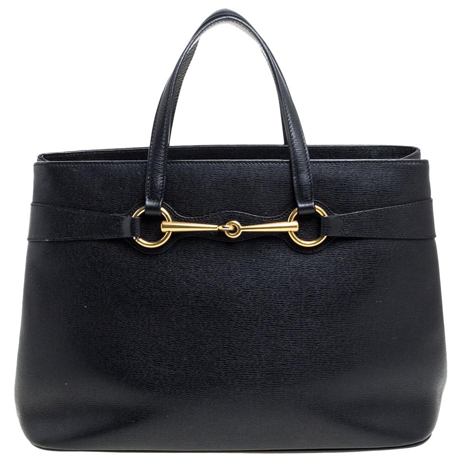 Gucci Black Leather Medium Bright Bit Tote