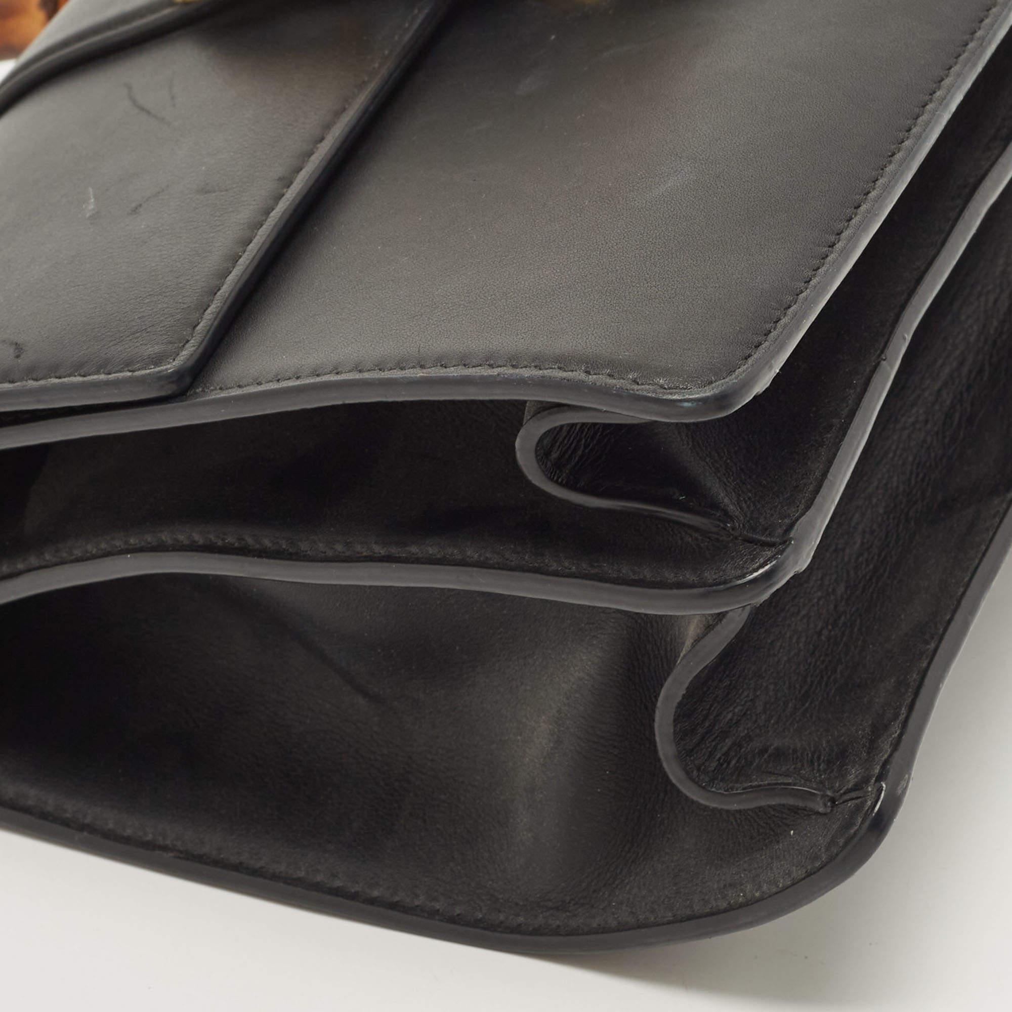 Gucci Black Leather Medium Dionysus Bamboo Top Handle Bag 9