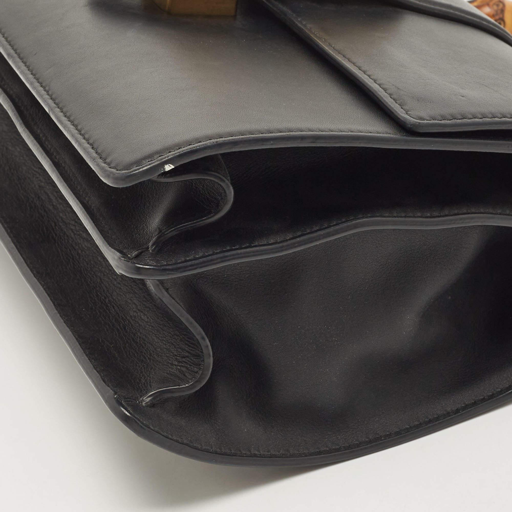Gucci Black Leather Medium Dionysus Bamboo Top Handle Bag 10