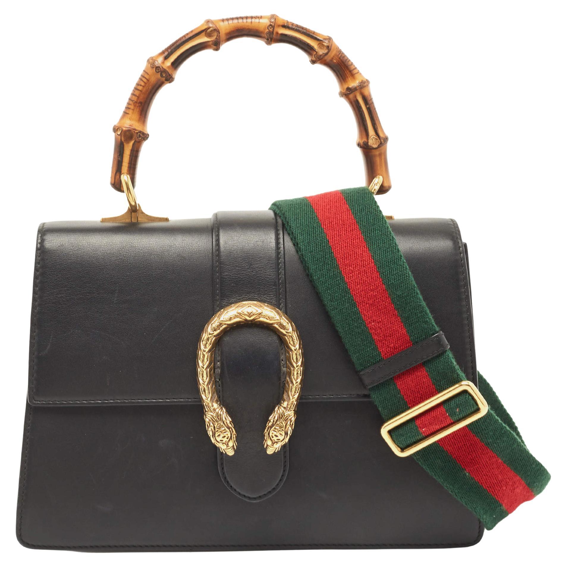 Gucci Black Leather Medium Dionysus Bamboo Top Handle Bag For Sale at ...