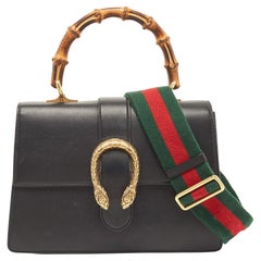 Gucci Black Leather Medium Dionysus Bamboo Top Handle Bag