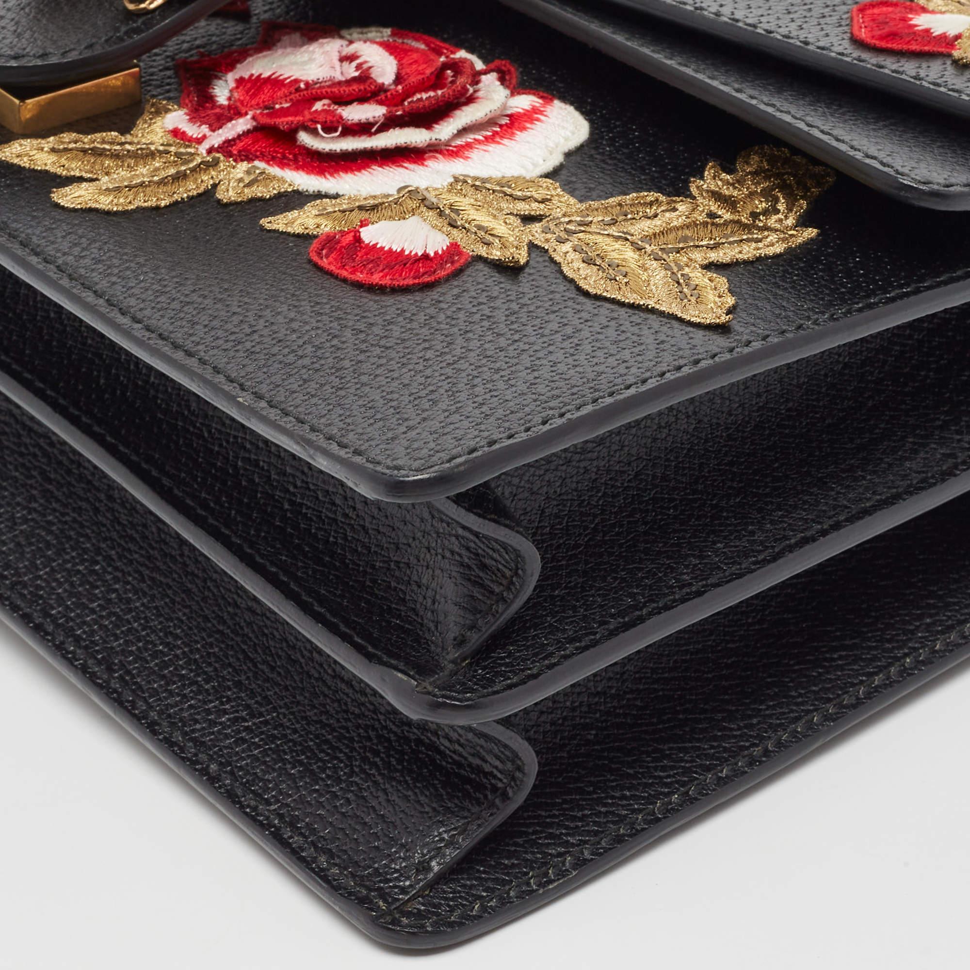 Gucci Black Leather Medium Embroidered Web Dionysus Shoulder Bag 3