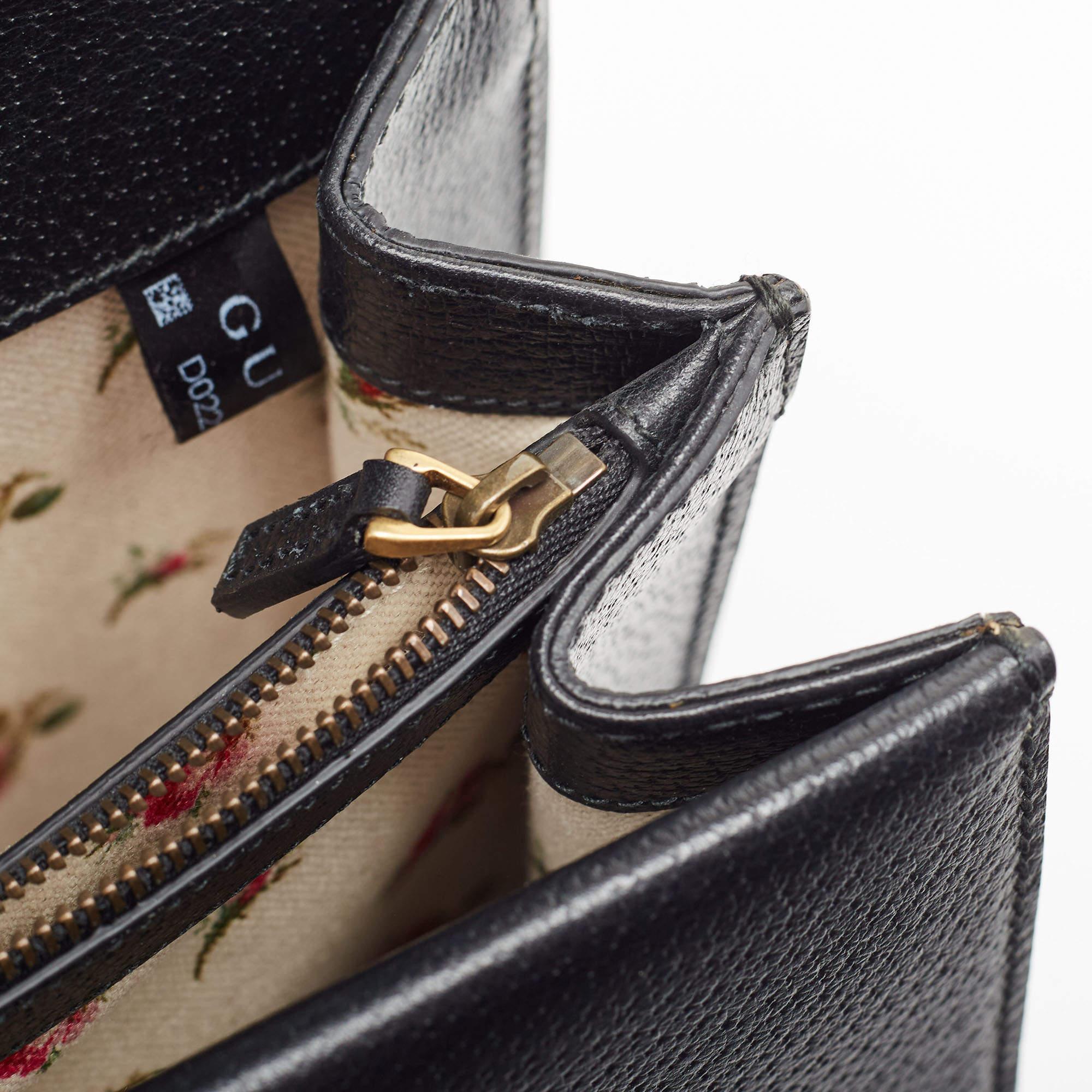 Gucci Black Leather Medium Embroidered Web Dionysus Shoulder Bag For Sale 5