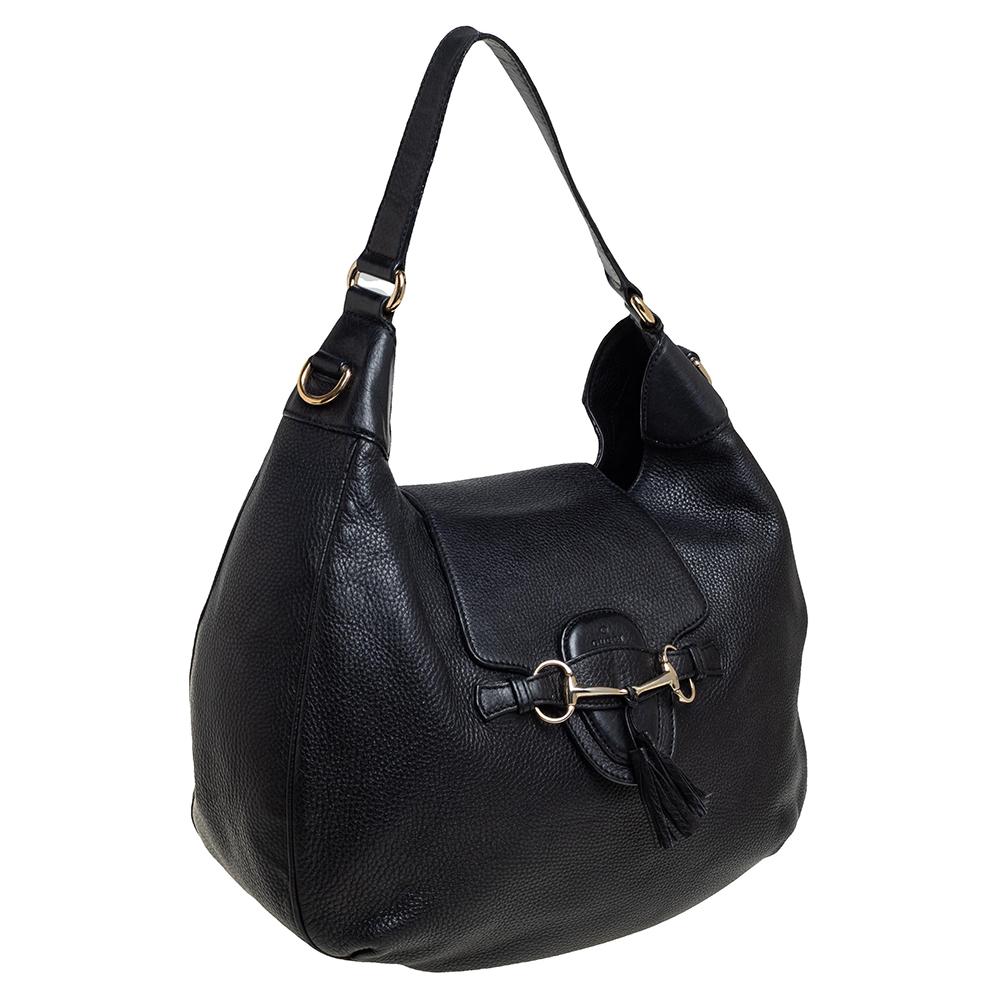 Gucci Black Leather Medium Emily Hobo In Good Condition In Dubai, Al Qouz 2