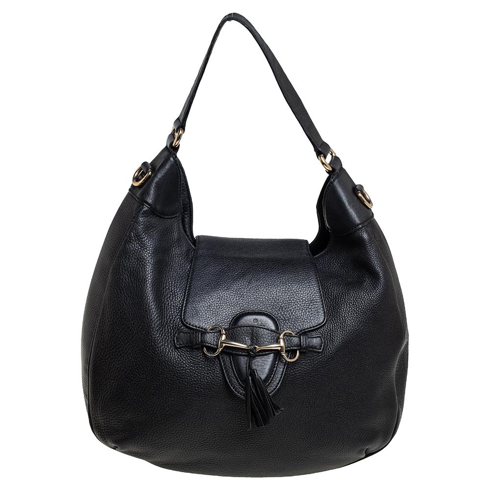 Gucci Black Leather Medium Emily Hobo