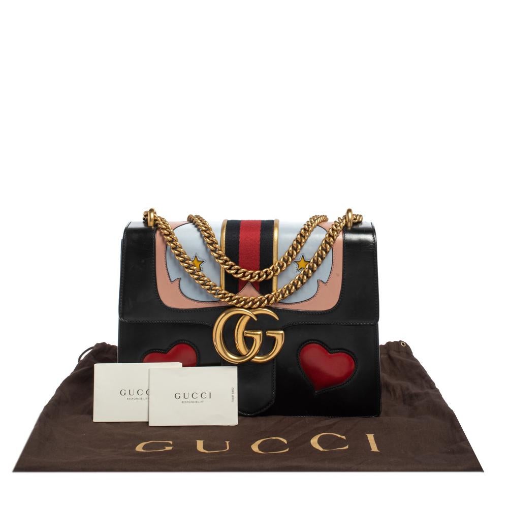 Gucci Black Leather Medium GG Marmont Heart Shoulder Bag 4