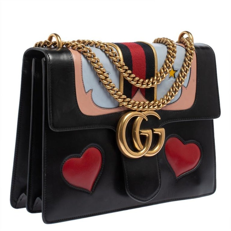 Gucci Black Leather Medium GG Marmont Heart Shoulder Bag at 1stDibs