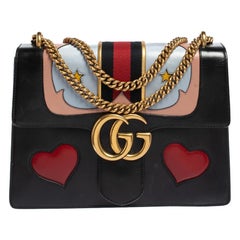 Gucci Black Leather Medium GG Marmont Heart Shoulder Bag