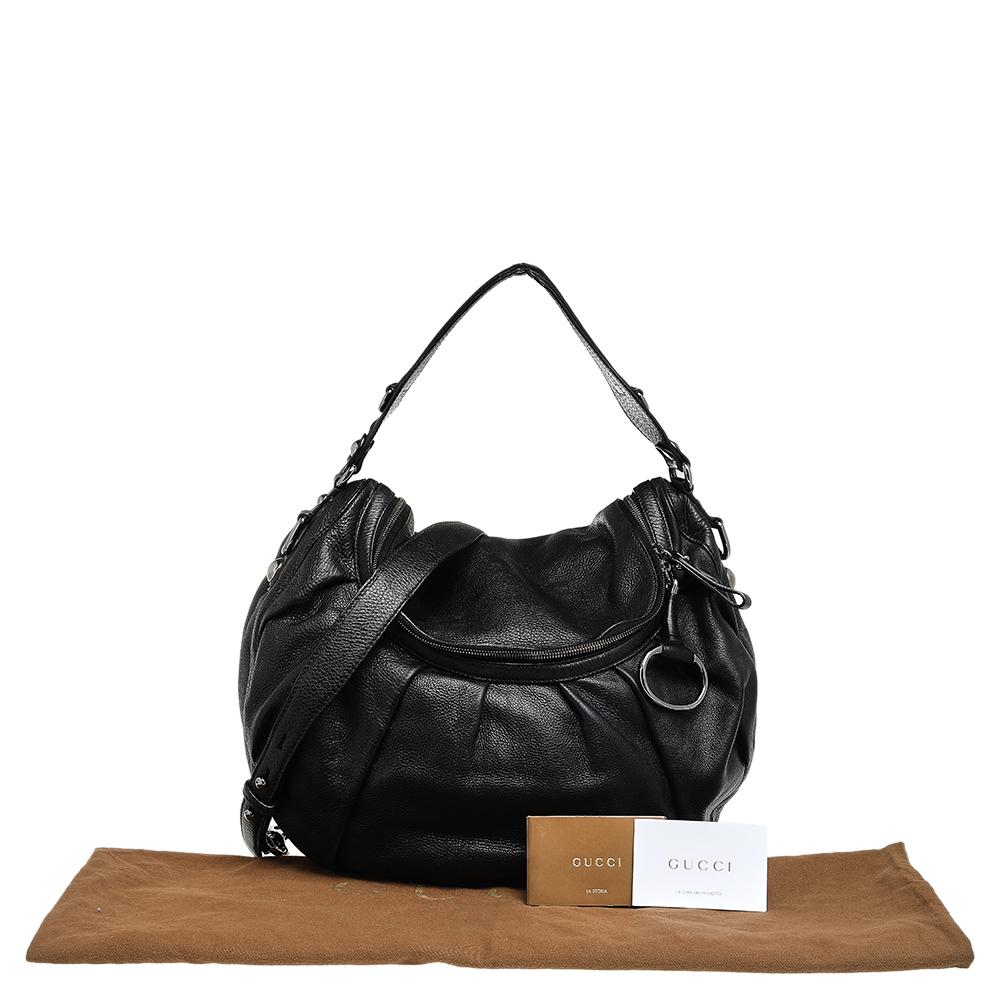 Gucci Black Leather Medium Icon Bit Convertible Hobo 8