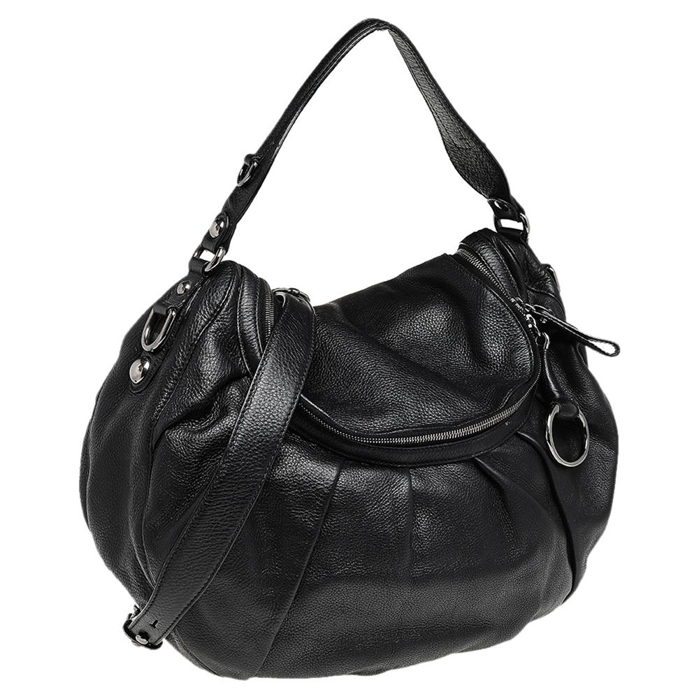 Women's Gucci Black Leather Medium Icon Bit Convertible Hobo