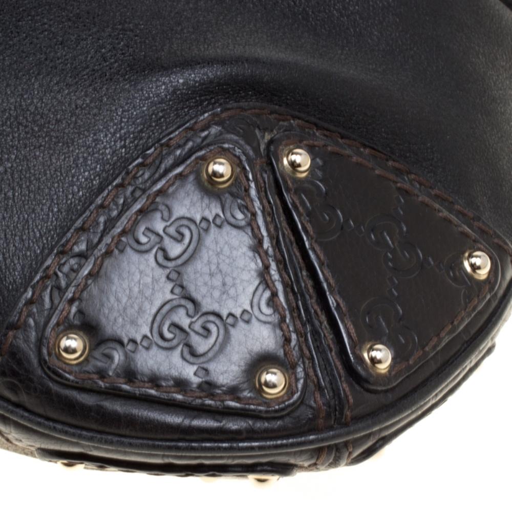 Gucci Black Leather Medium Indy Top Handle Bag 6