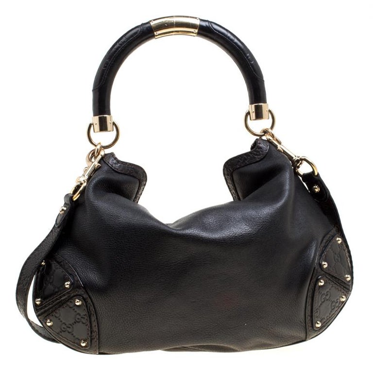 Gucci Black Leather Medium Indy Top Handle Bag at 1stDibs