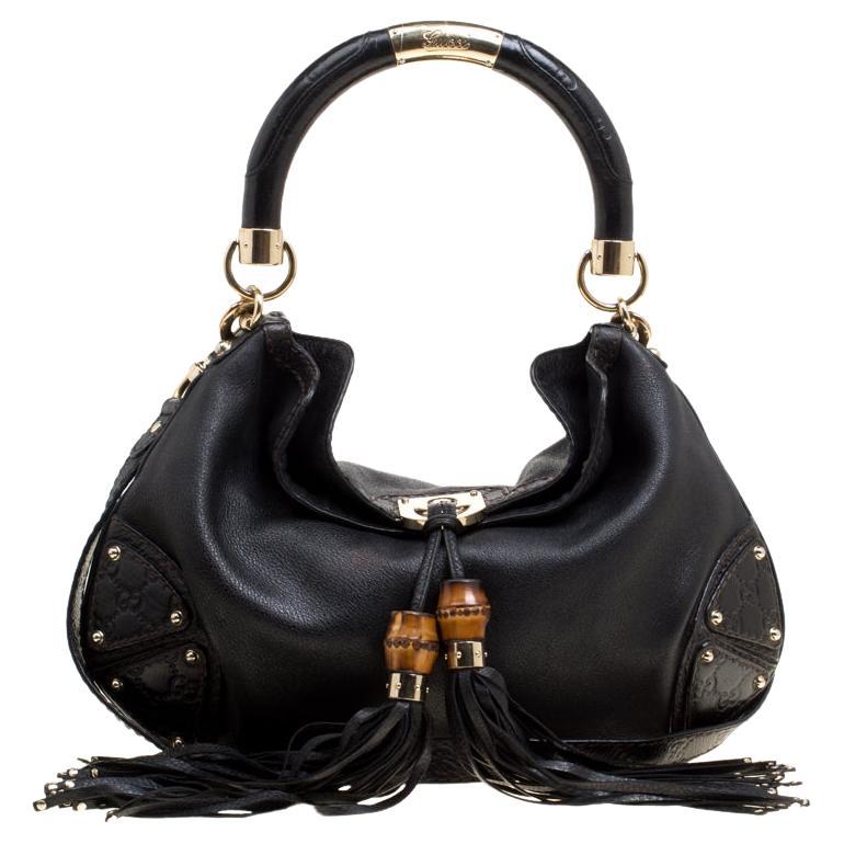 Gucci Black Leather Medium Indy Top Handle Bag