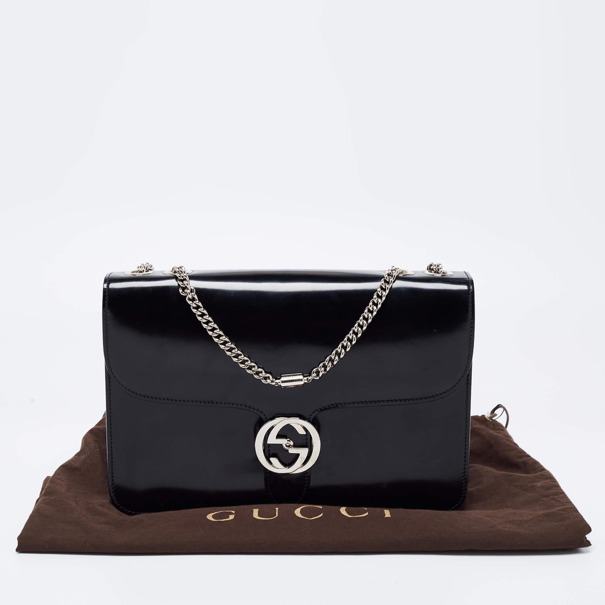 Gucci Black Leather Medium Interlocking G Shoulder Bag 10
