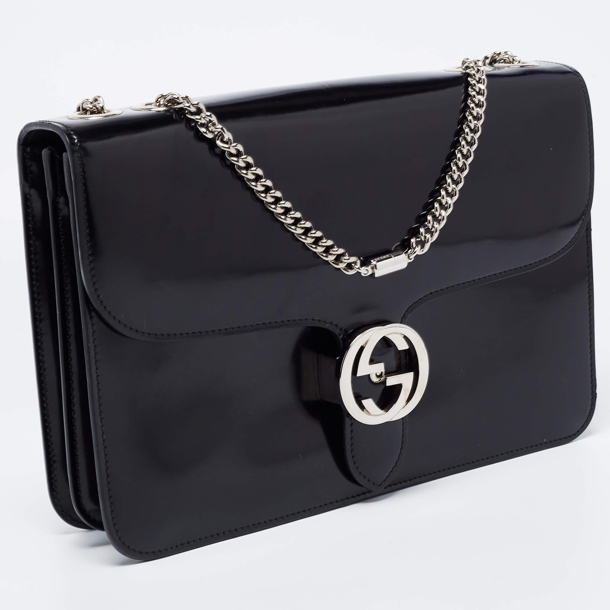 Women's Gucci Black Leather Medium Interlocking G Shoulder Bag