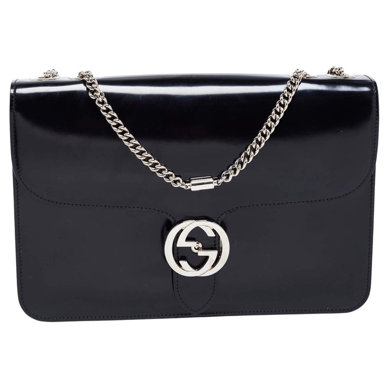 Gucci Black Leather Medium Interlocking G Shoulder Bag For Sale at 1stDibs