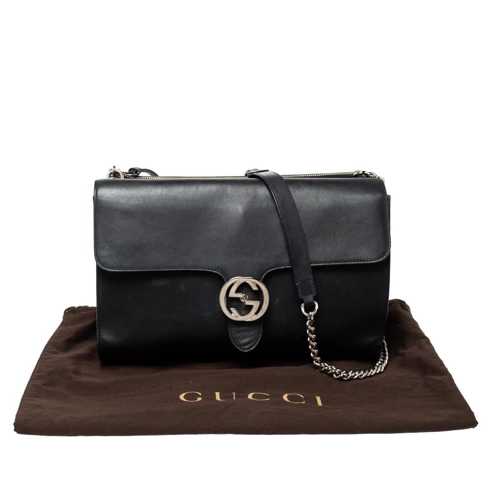 Gucci Black Leather Medium Interlocking GG Shoulder Bag 11