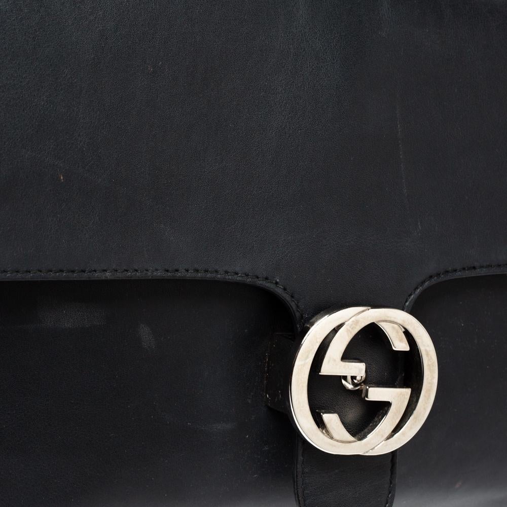 Gucci Black Leather Medium Interlocking GG Shoulder Bag 3