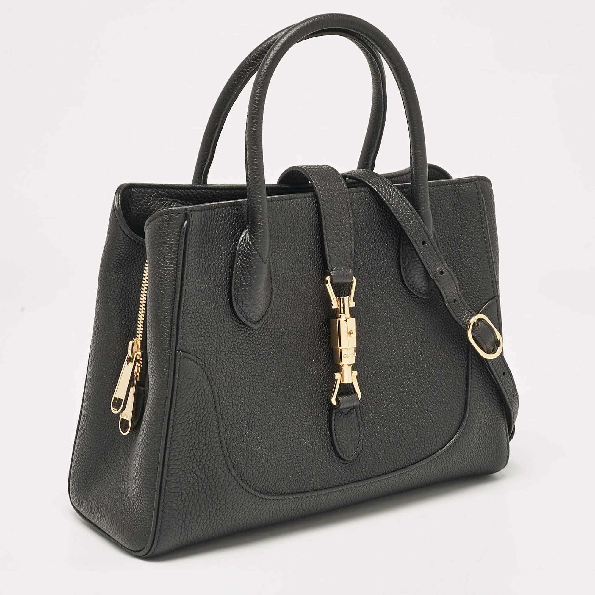 Gucci Black Leather Medium Jackie 1961 Tote In Excellent Condition For Sale In Dubai, Al Qouz 2