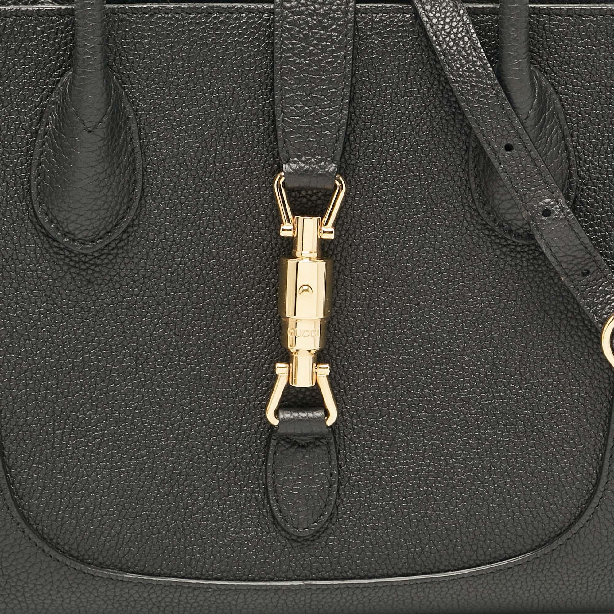 Gucci Black Leather Medium Jackie 1961 Tote For Sale 1