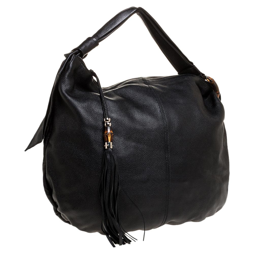 Women's Gucci Black Leather Medium Jungle Hobo