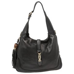 Used Gucci Black Leather Medium New Jackie Hobo Bag