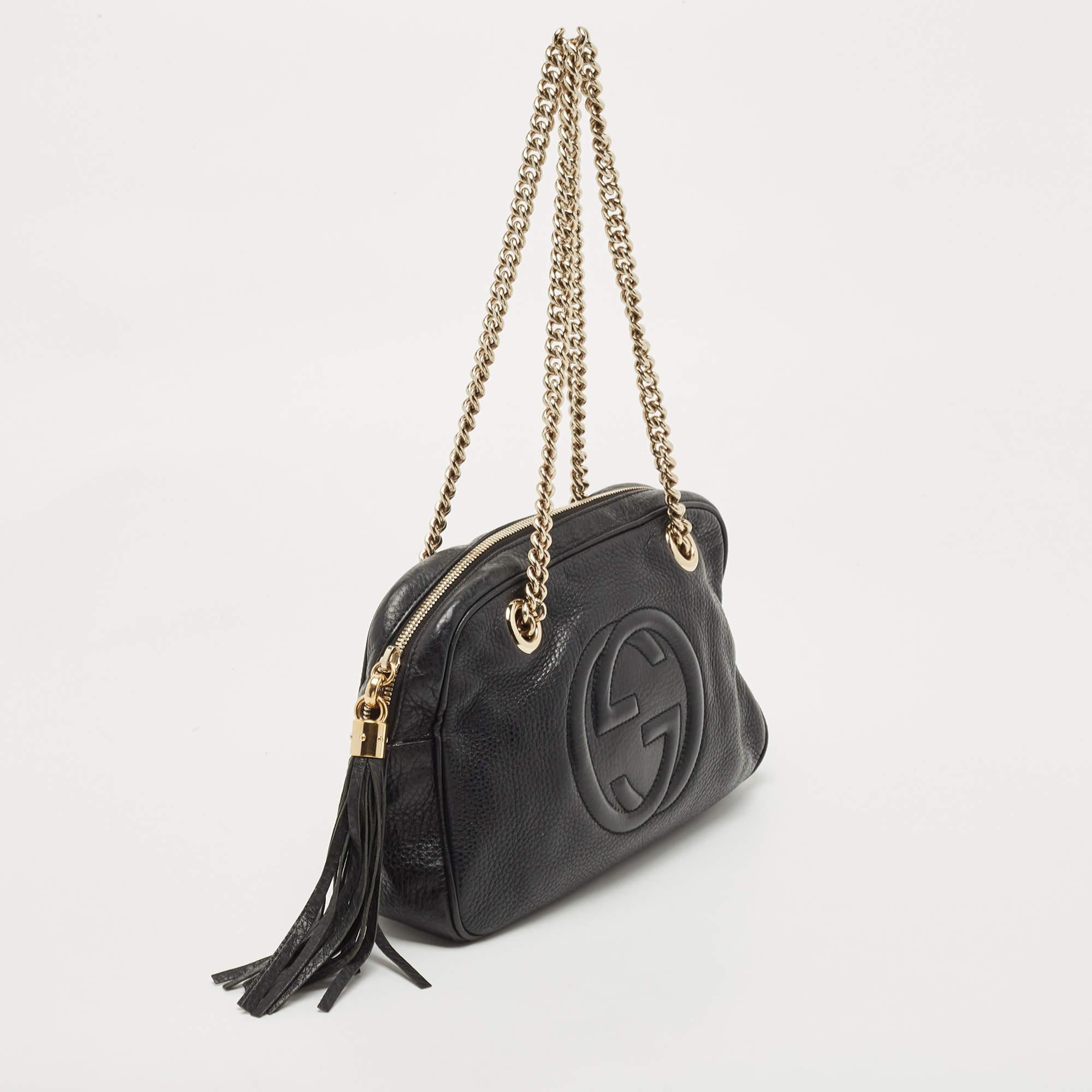 Gucci Black Leather Medium Soho Chain Shoulder Bag In Good Condition In Dubai, Al Qouz 2