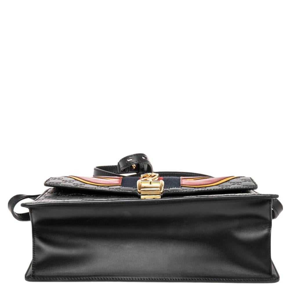 Gucci Black Leather Medium Sylvie Flame Top Handle Bag In Good Condition In Dubai, Al Qouz 2
