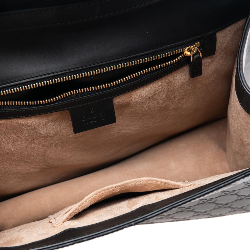 Women's Gucci Black Leather Medium Sylvie Flame Top Handle Bag
