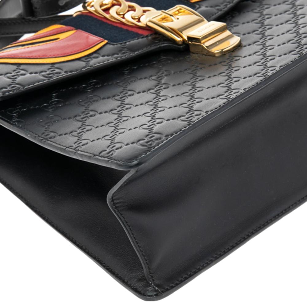 Gucci Black Leather Medium Sylvie Flame Top Handle Bag 3